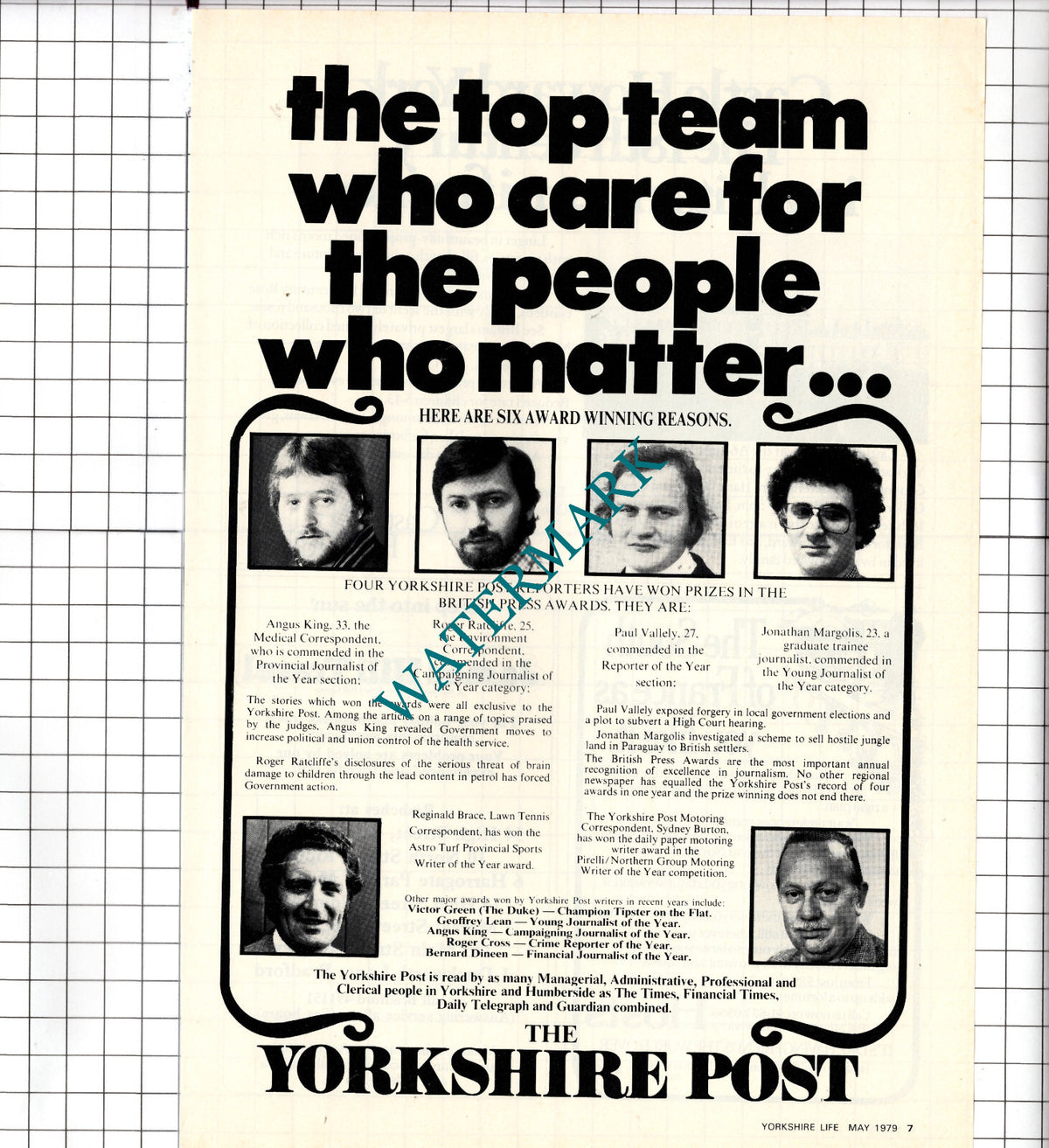 The Yorkshire Post Angus King Roger Ratcliffe Vallely Margolis - 1979 Advert