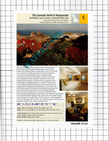 The Garrack Hotel St Ives Cornwall / The Berry Head Brixham Devon - 2011 Advert