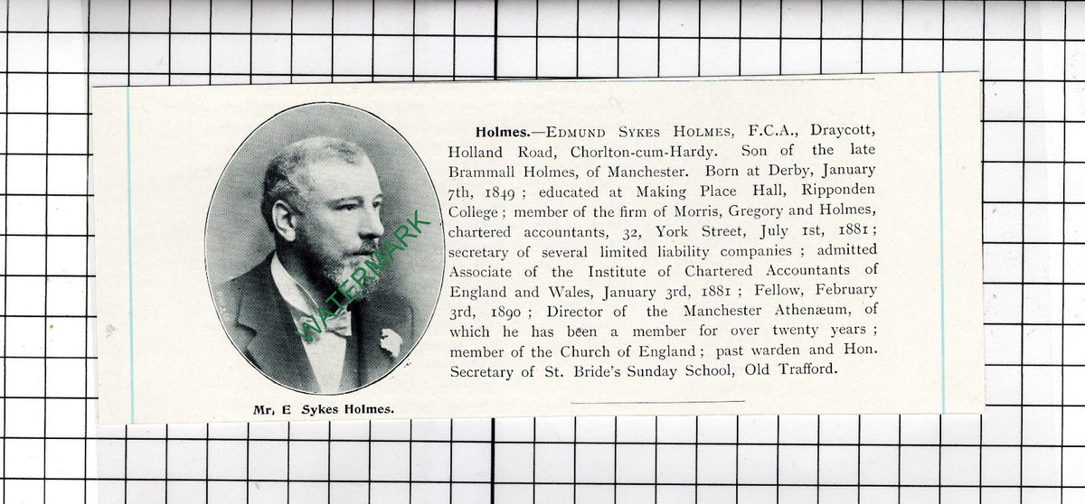 Edmund Sykes Holmes Draycott Chorlton-cum-Hardy Manchester   - c.1905 Clipping