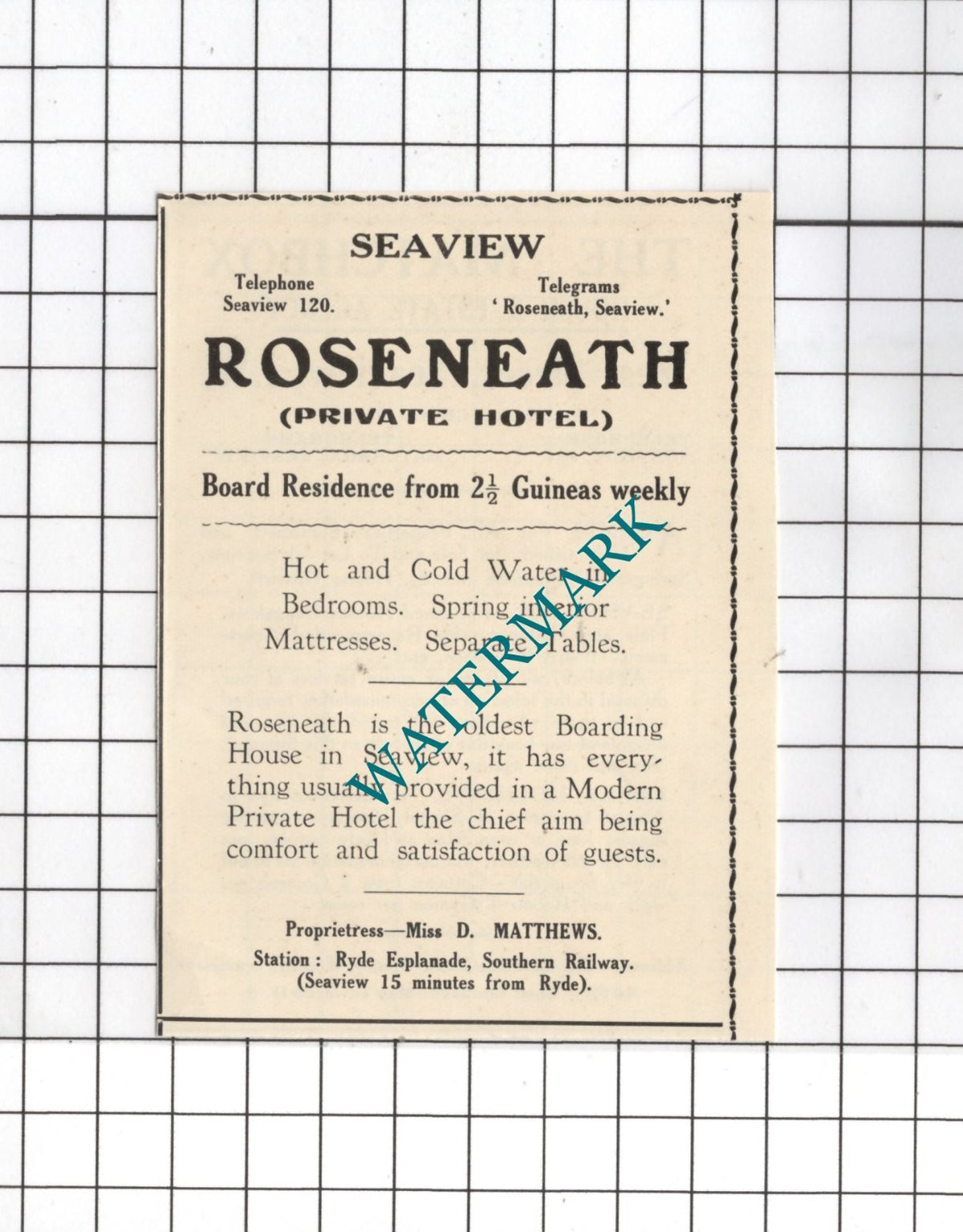 The Matchbox Seaview Isle of Wight Cecil Rumsey / Roseneath  - 1938 Small Advert