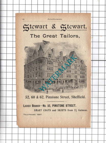 Theatre Royal Sheffield F W Purcell / Stewart & Stewart Tailors - 1902 Advert
