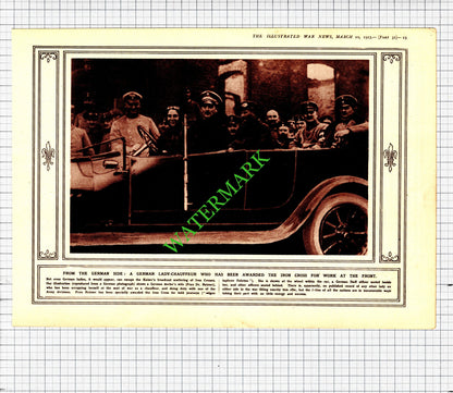 Frau Dr Reimer German Lady Chauffeur / German Submarine Diagram - 1915 Cutting