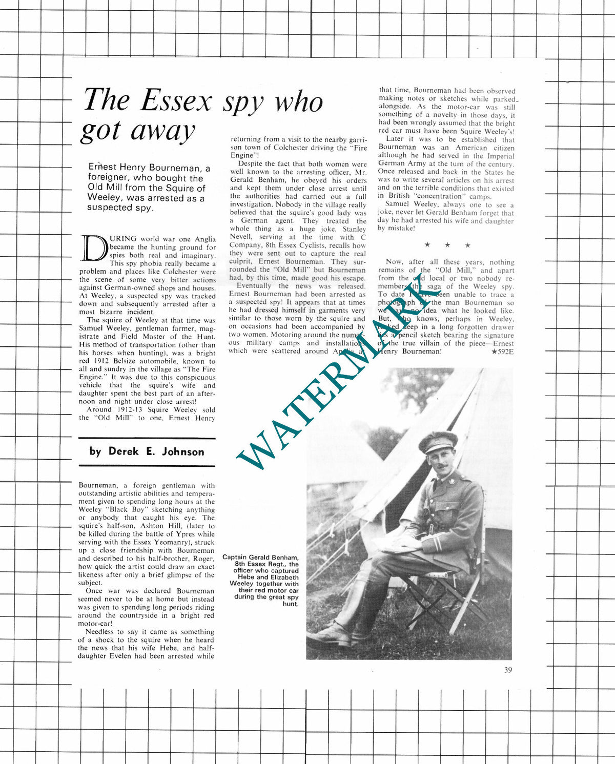 Cpt Gerald Benham 8th Essex Ernest Henry Bourneman Samuel Weeley - 1973 Article