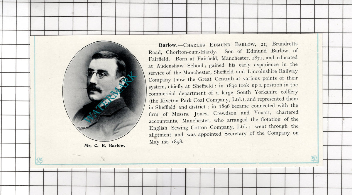 Charles Edmund Barlow / Sir Edward Leader Williams Altrincham - c.1900 Cutting