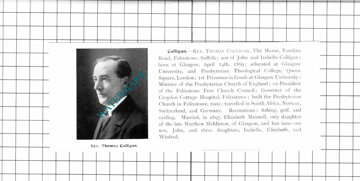 Rev Thomas Colligan Felixstowe Suffolk /Rev Spencer Cubitt Fritton 1911 Clipping