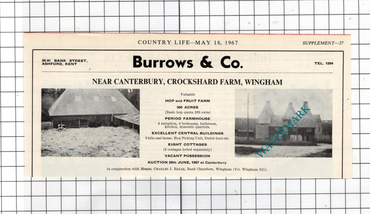 Crockshard Farm Wingham Kent  -   House Sale Advert - 1967