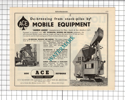 Bradford Gas Works Lionweld Middlesbrough / ACE Machinery Brentford  1951 Advert