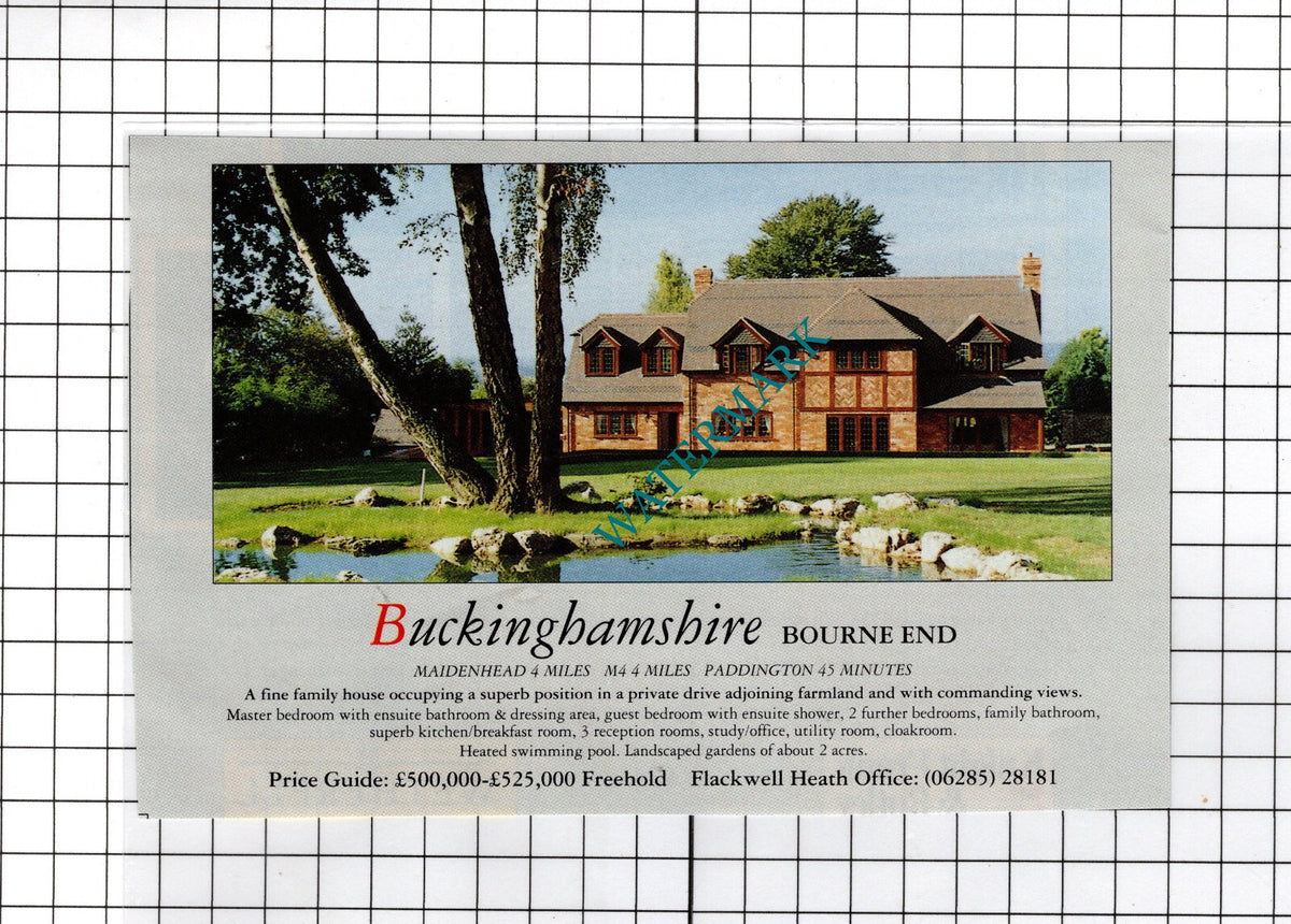 Bourne End Buckinghamshire House Sale Advert - 1991 Cutting