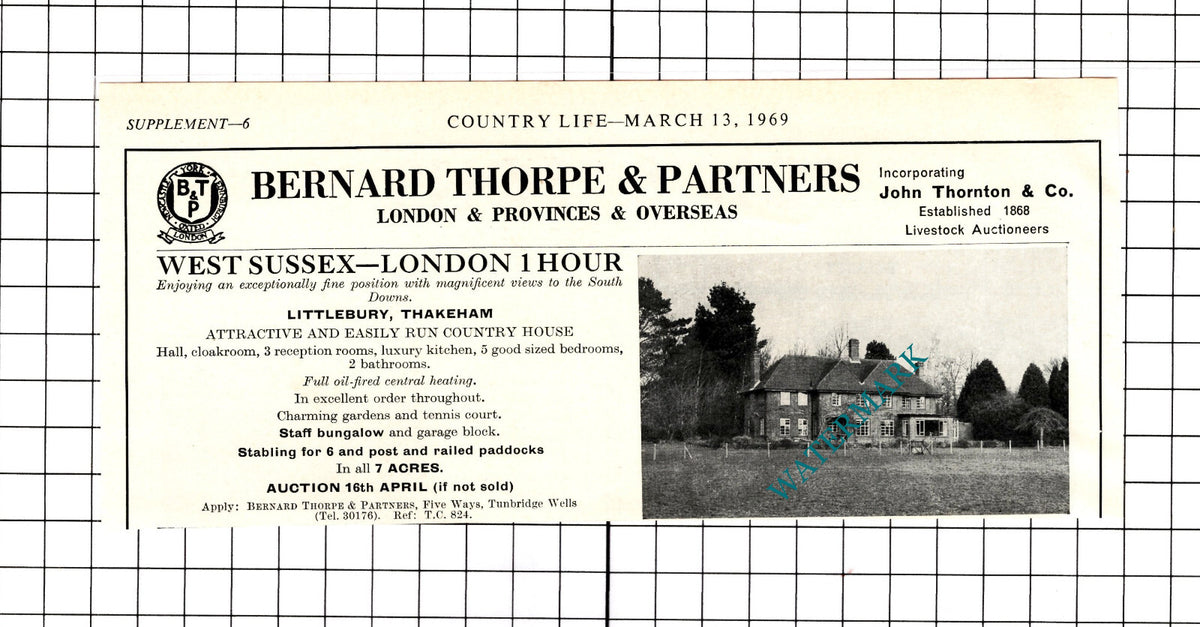Littlebury Thakeham Sussex House Sale Advert - 1969 Clipping / Print