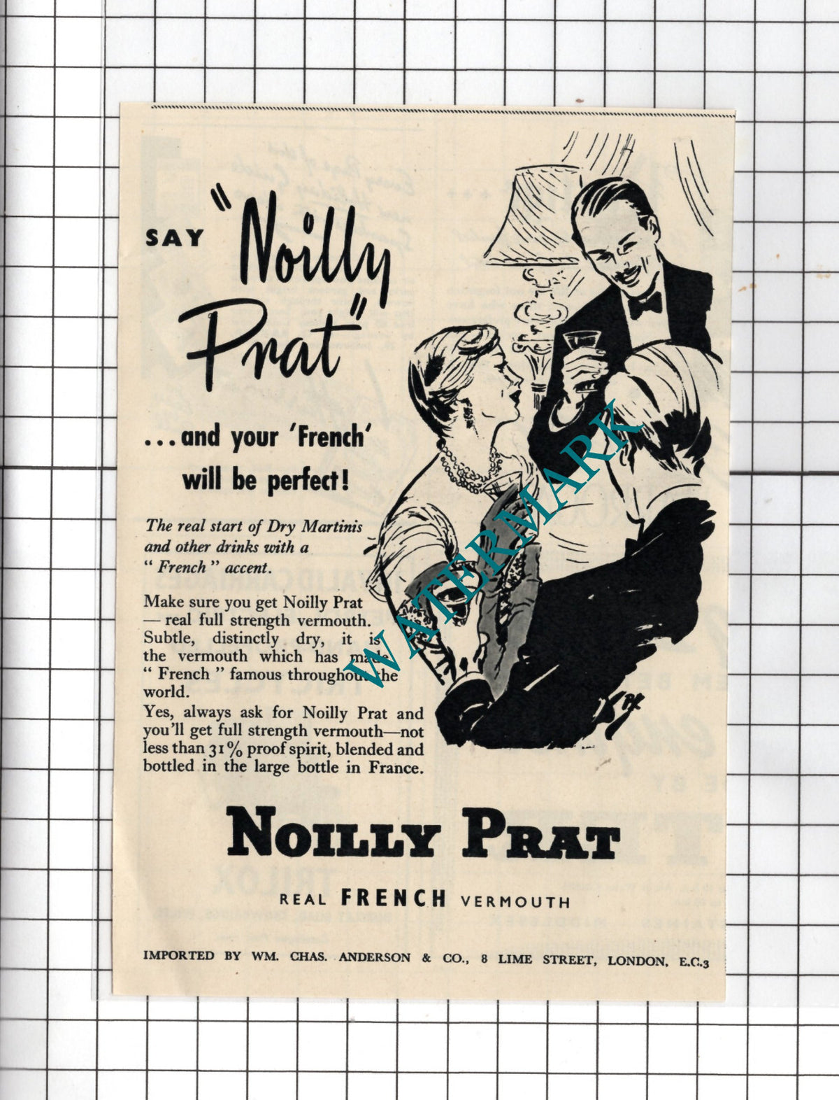 Noilly Prat Vermouth Advert - 1951 Small Cutting