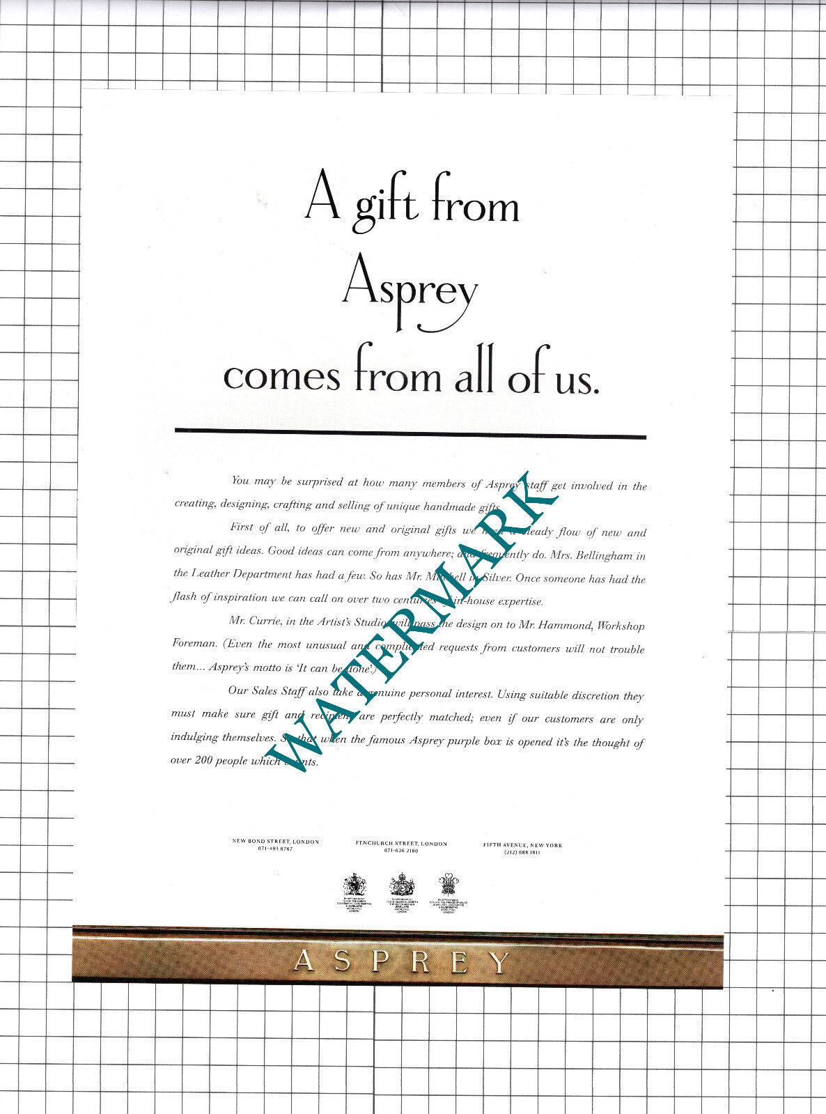Asprey Advert Bellingham Hammond Currie Mitchell 1991 Two-Part Clipping / Print
