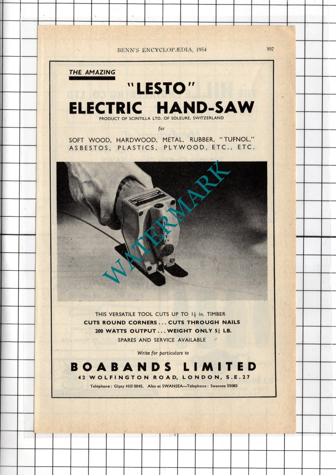 Boabands Ltd 42 Wolfington Road London   - 1954 Advert