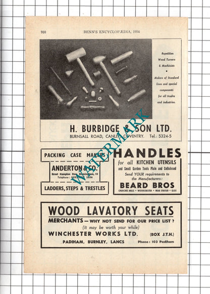 Joseph Elgey Ltd Bishop Auckland / H Burbidge & Son Canley Coventry -1954 Advert