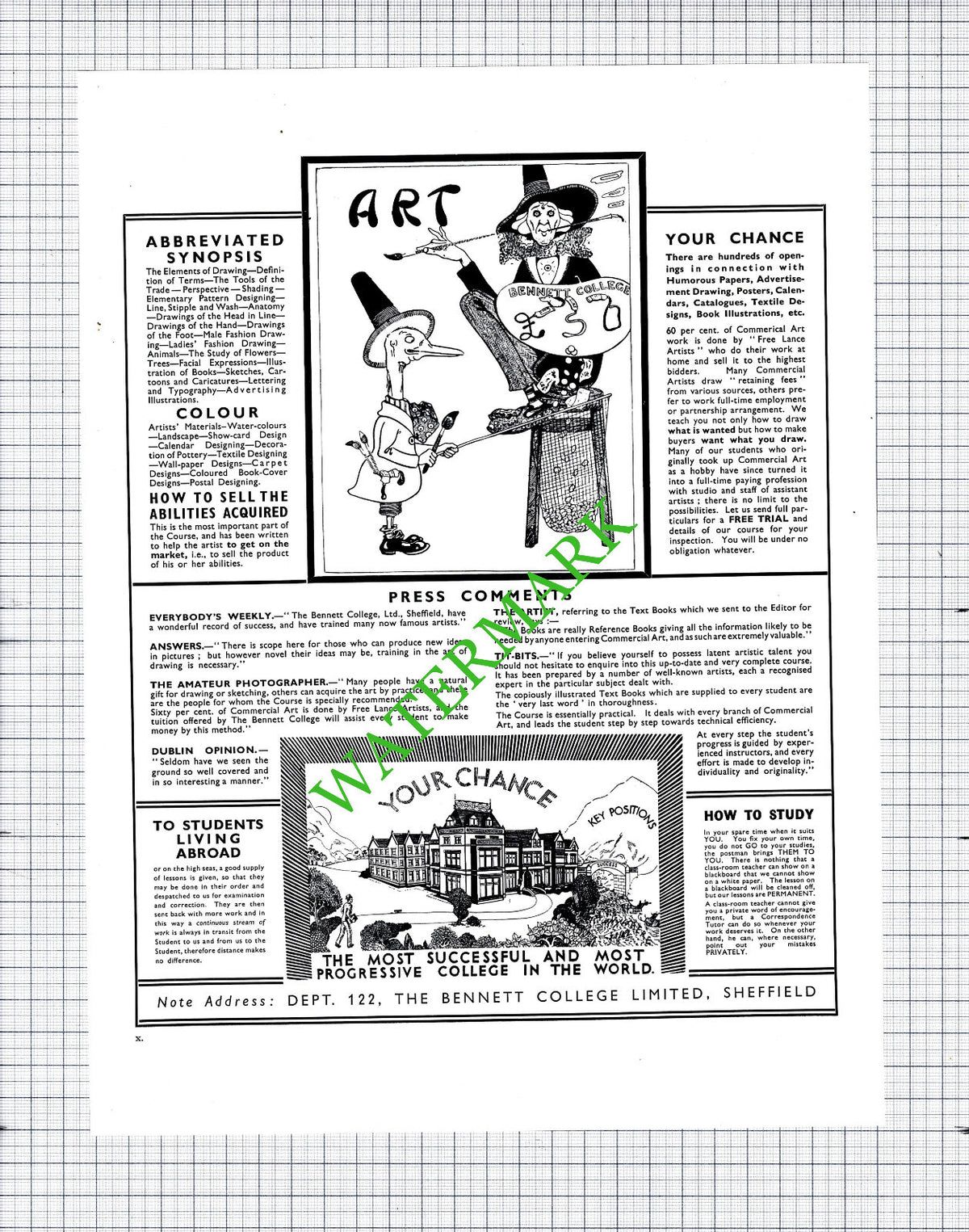 The Bennett College Ltd Sheffield Advert  - 1937 Cutting