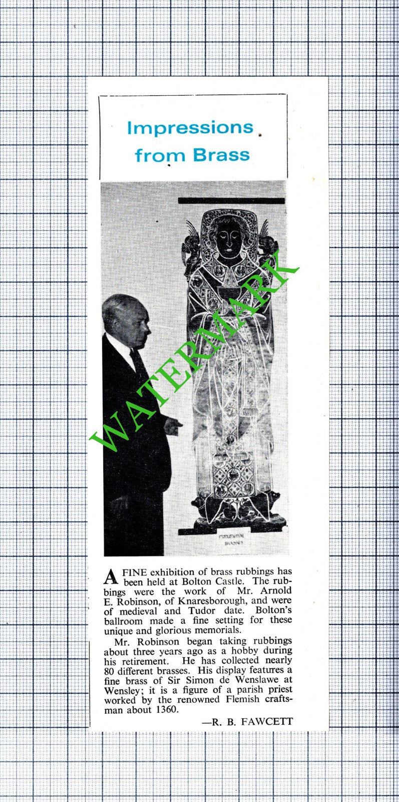 Mr Arnold E Robinson Knaresborough  Bolton Castle - 1966 Cutting