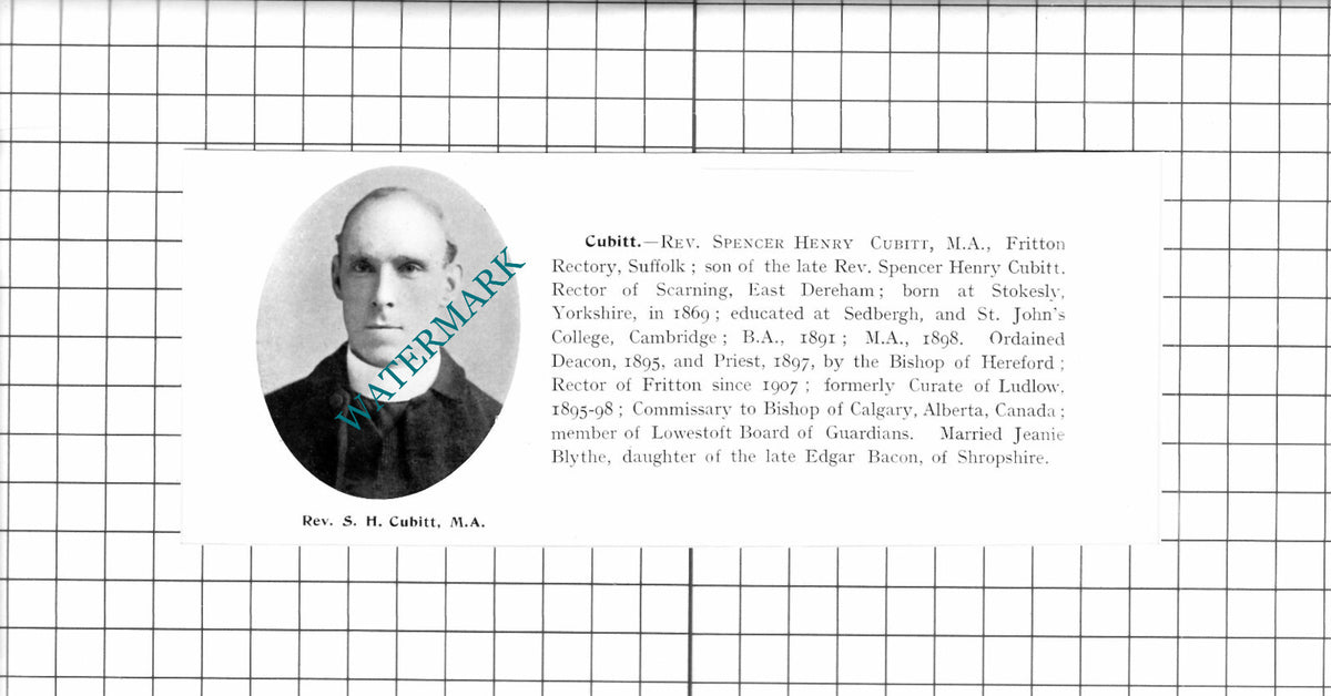 Rev Thomas Colligan Felixstowe Suffolk /Rev Spencer Cubitt Fritton 1911 Clipping