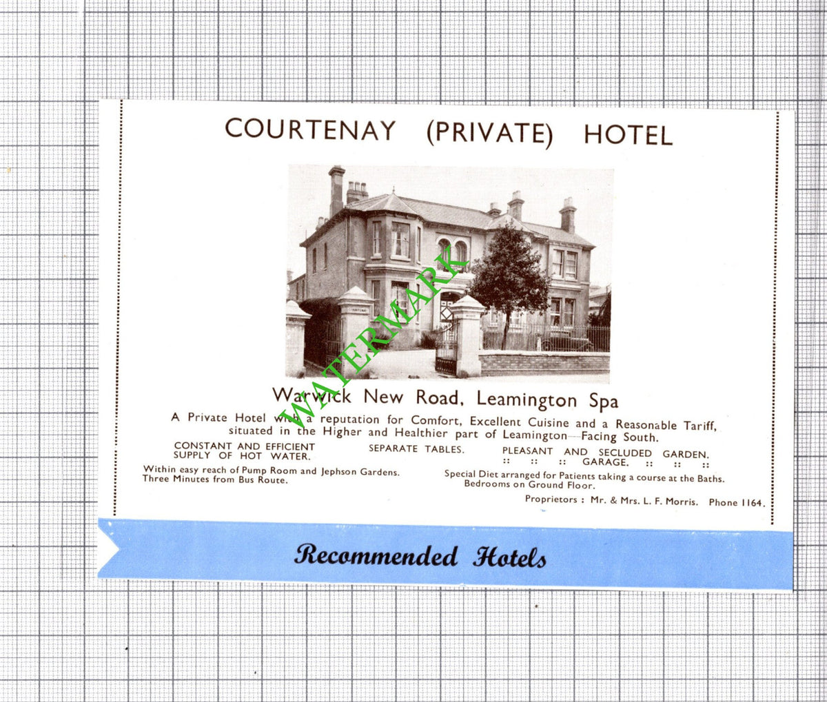 Courtenay Hotel Leamington Spa LF Morris Small Advert - 1930's Cutting