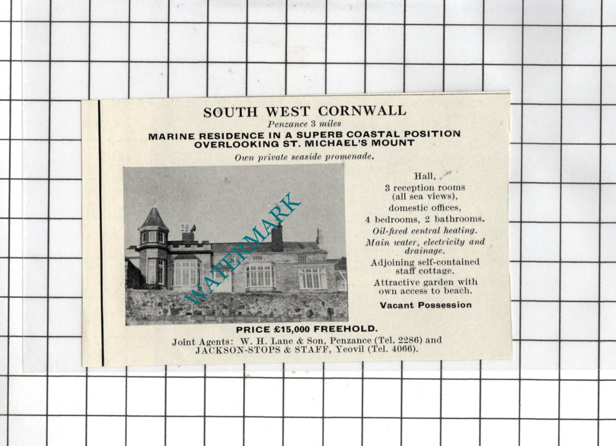 Penzance Cornwall St Michael's Mount  - 1969 SMALL House Sale Advert