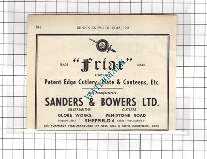 Hall Bros Sheffield Ltd / Sanders & Bowers Ltd Sheffield  - 1954 Small Advert