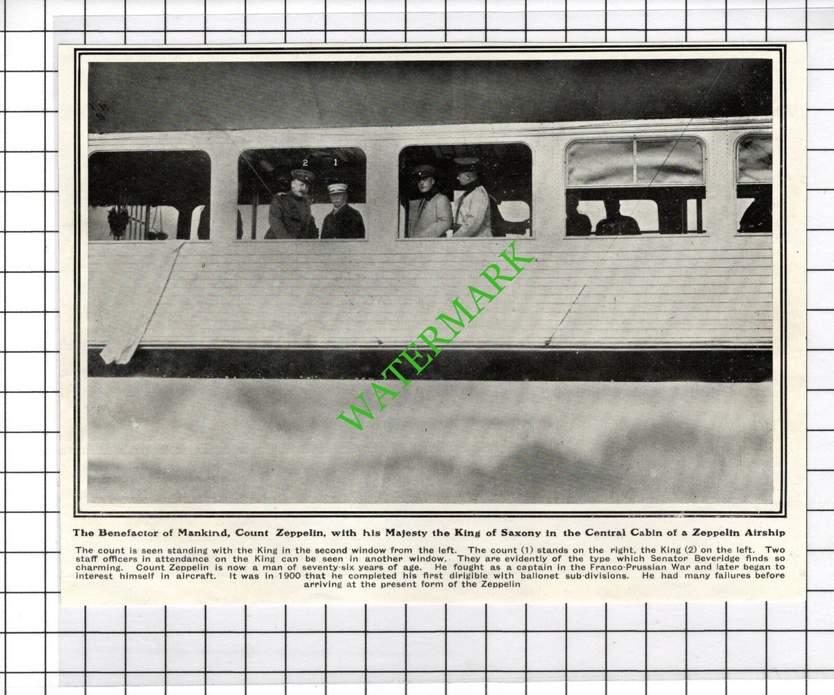 Count Zeppelin In Airship Great War WW1 - 1915 Cutting