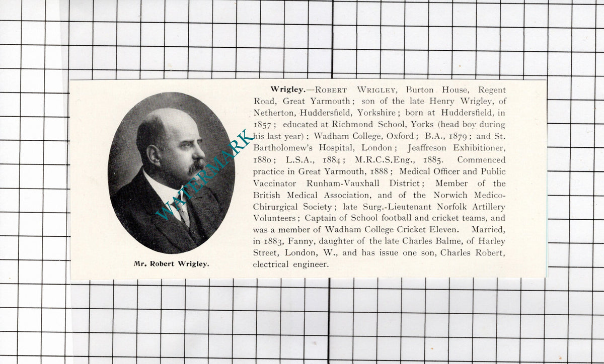 Mr Robert Wrigley Burton House Great Yarmouth Norfolk - 1911 Clipping