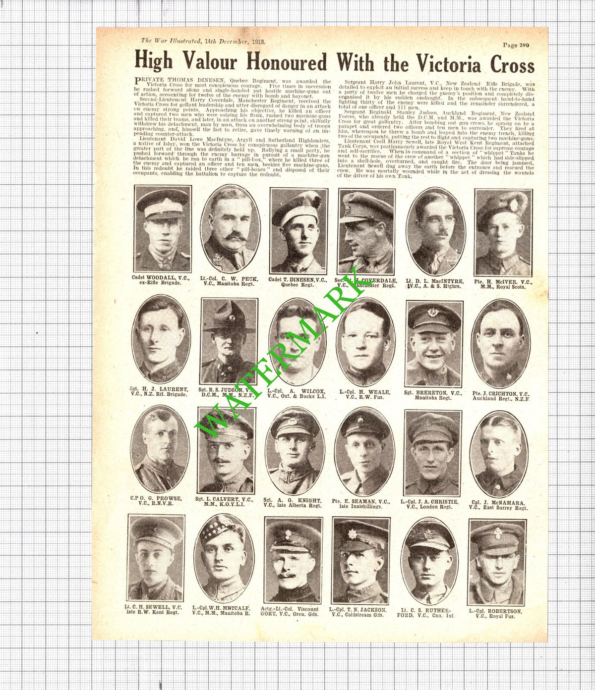 Thomas Dinesen Harry Laurent Reginald Judson Cecil Sewell WW1 - 1918 Cutting