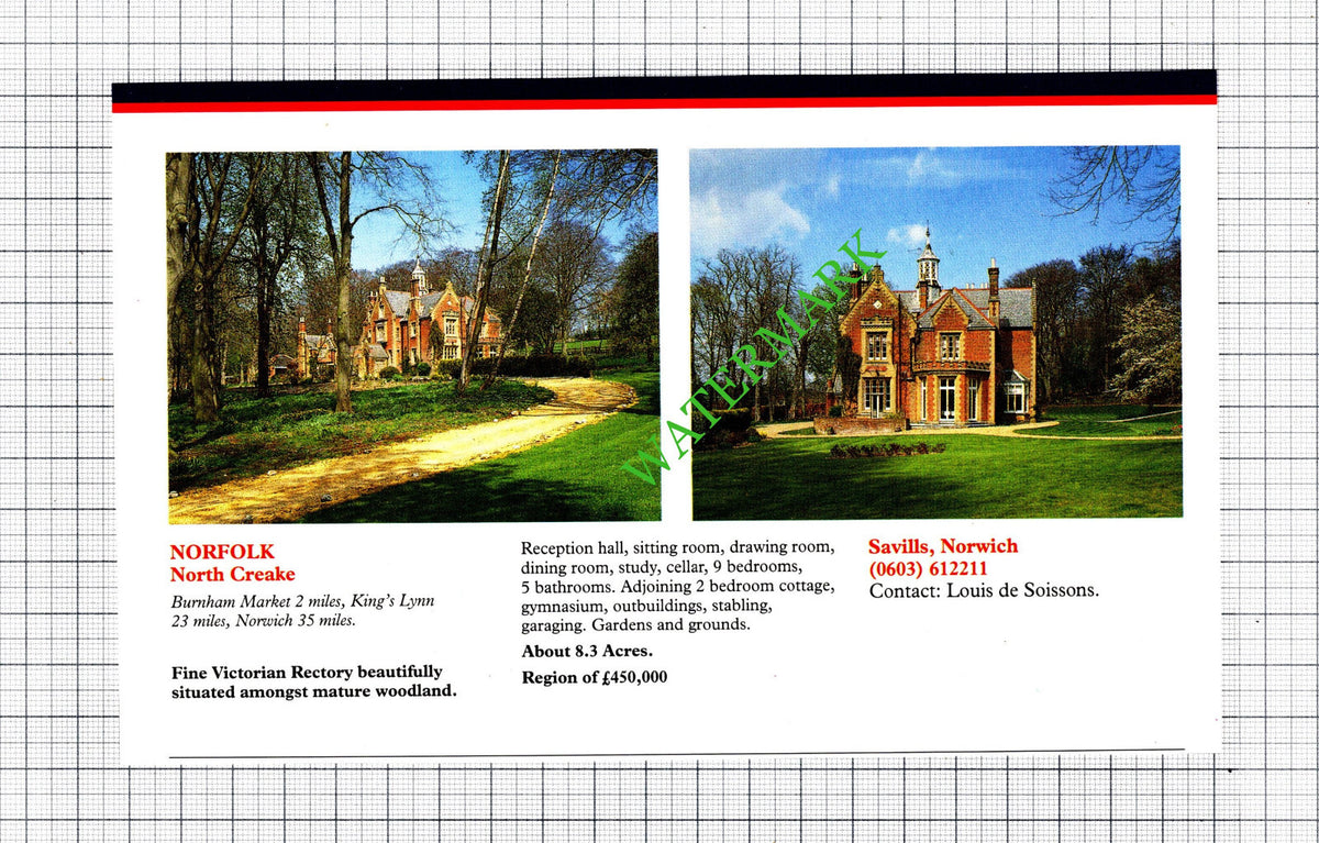 Plaxtol Kent / North Creake Norfolk Rectory House Sale Advert  - 1991 Cutting