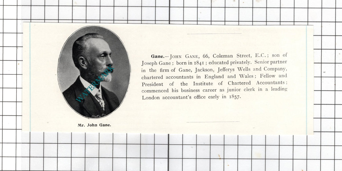 Mr John Gane 66 Coleman Street London - c.1905 Clipping