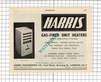 Harris Engineering Co London / Thermic Equipment Co Preston Lancs - 1951 Advert