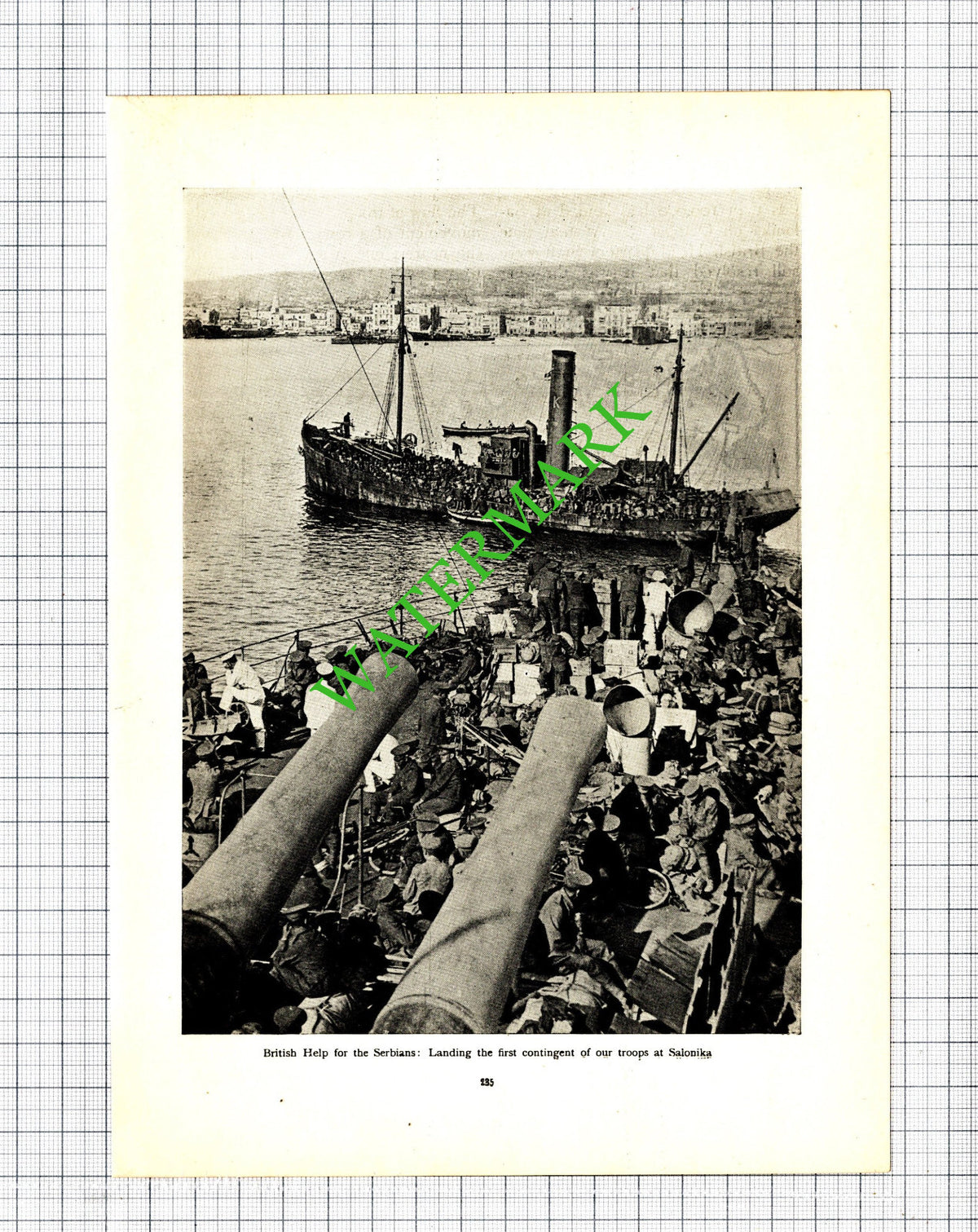 British Landing At Salonika WW1 Serbia Great War - c.1920 Cutting / Print