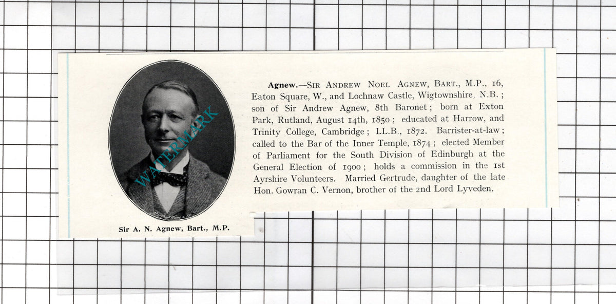 Sir Andrew Noel Agnew Lochnaw Castle Wigtownshire -  c.1905 Cutting