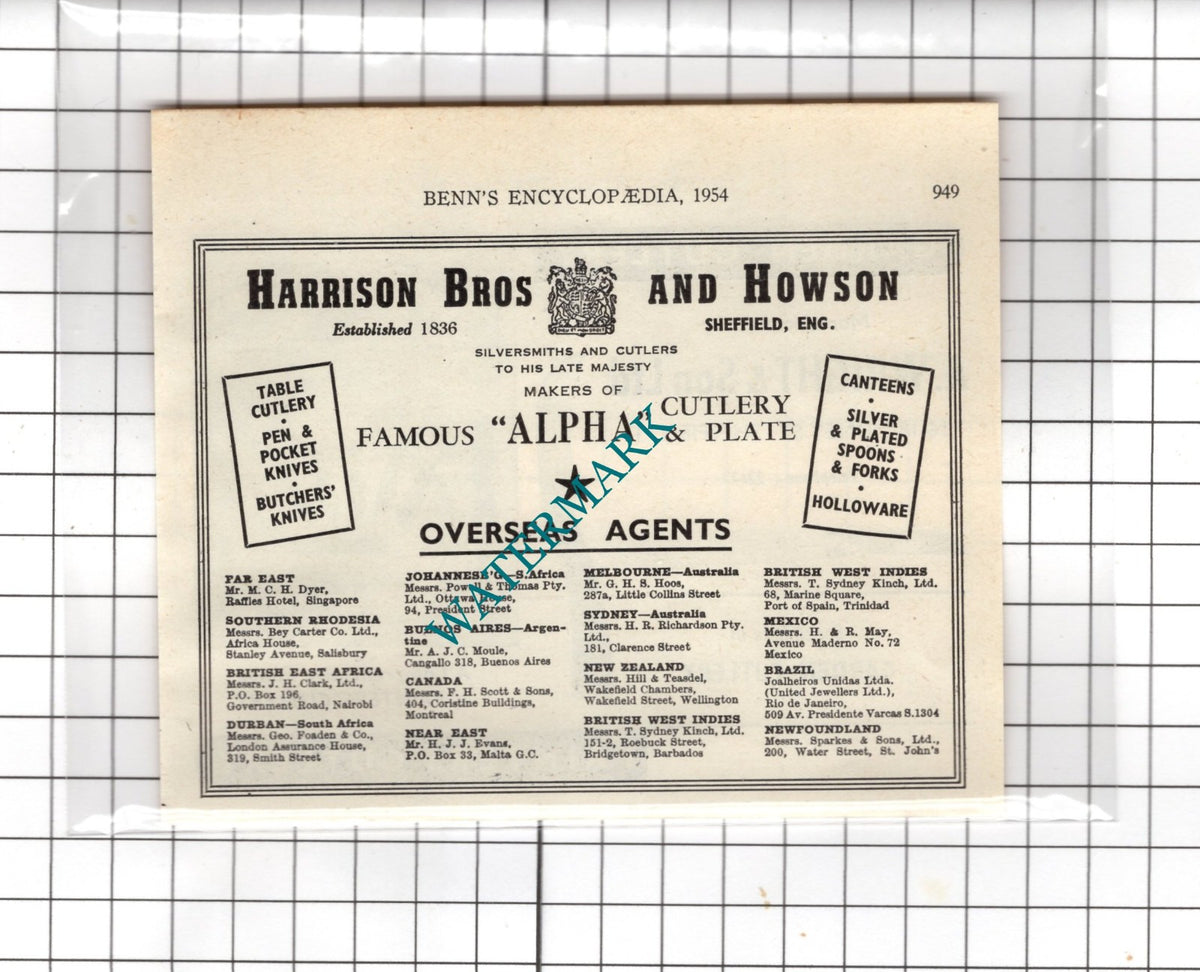 Harrison Bros and Howson Sheffield / A Wright & Son Ltd Cutlery -  1954  Advert