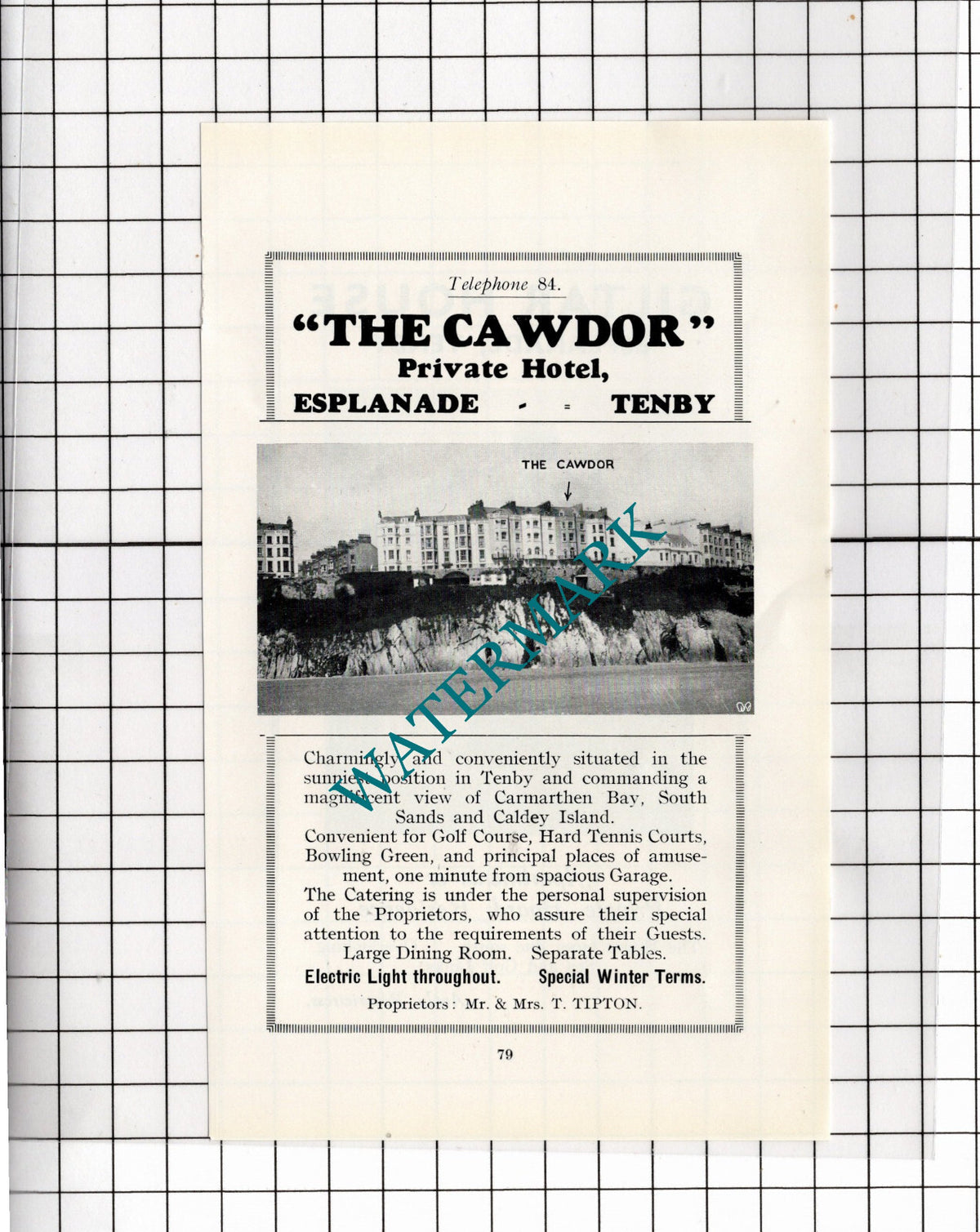 The Cawdor Hotel Tenby Wales  Tipton / Giltar House Tenby - 1936 Small Advert