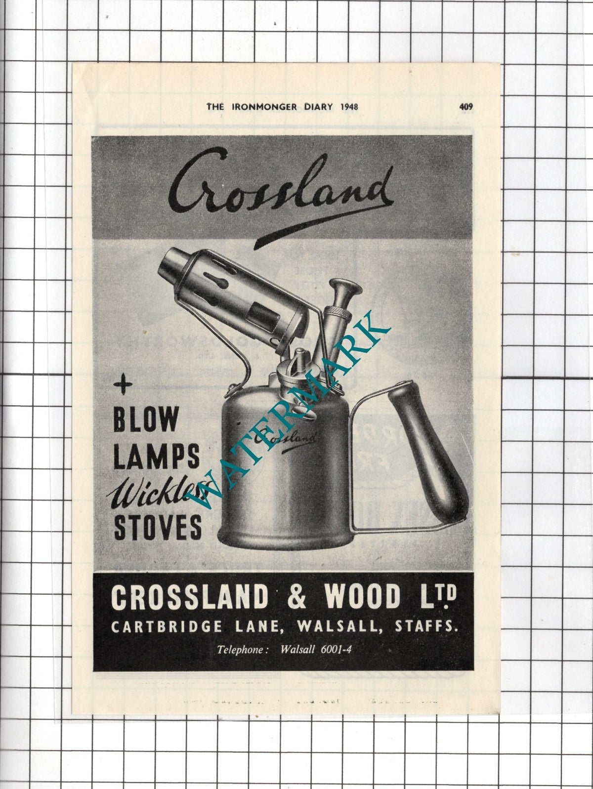 Crossland & Wood Ltd Walsall Staffordshire - 1948 Advert