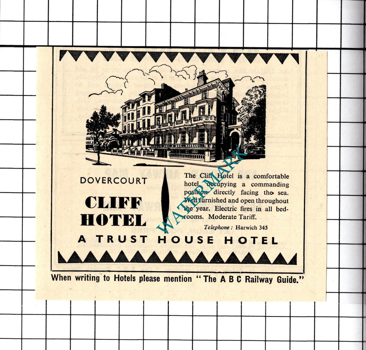 Cliff Hotel Dovercourt Essex Small Advert - 1958 Cutting / Print