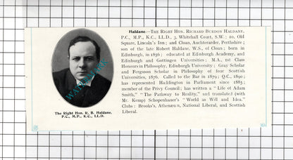 Right Hon Richard Burdon Haldane / Peter Grain Great Shelford  -  1905 Clipping