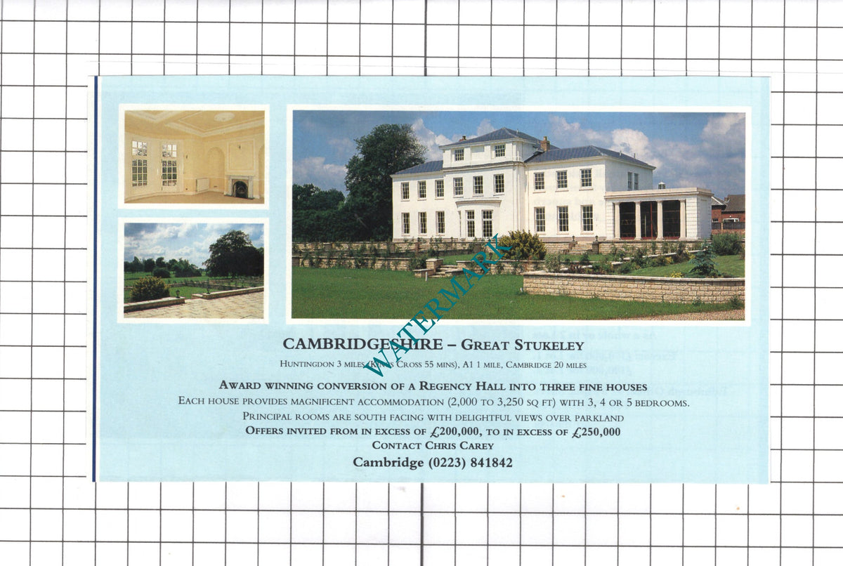 Great Stukeley Cambridgeshire House Sale Advert - 1991 Clipping / Print