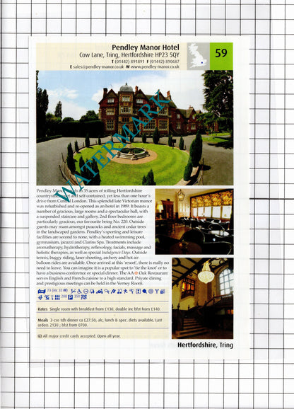 Pendley Manor Hotel Tring Hertfordshire / Redcoats Green Hotel - 2011 Advert