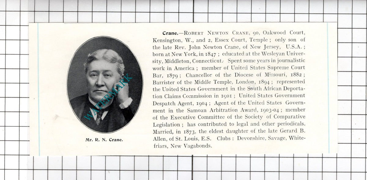 Robert Newton Crane New York / John Albert Compston Barnsley -c.1905 Clipping