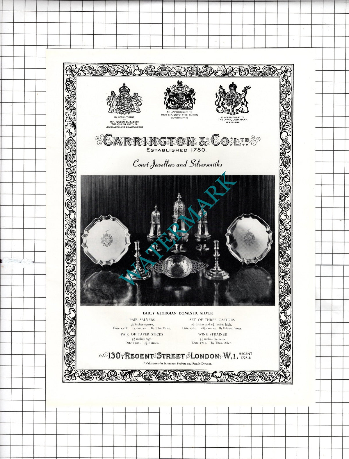 Carrington & Co Ltd Court Jewellers 130 Regent Street London - 1958 Advert