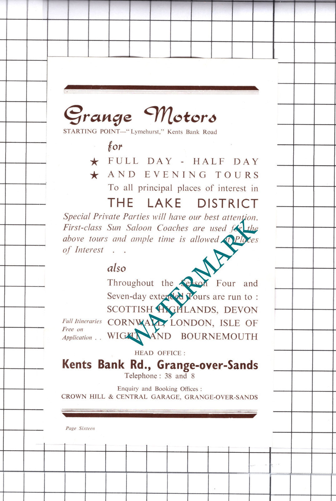 Grange Motors  Grange Over Sands Advert - c.1952 Cutting