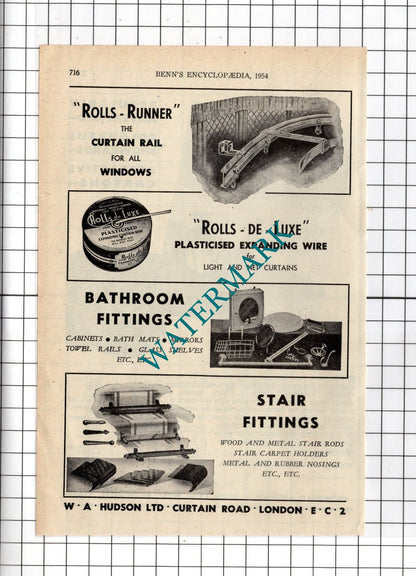 W A Hudson Ltd London  / Archibald Kenrick & Sons Ltd West Bromwich  1954 Advert
