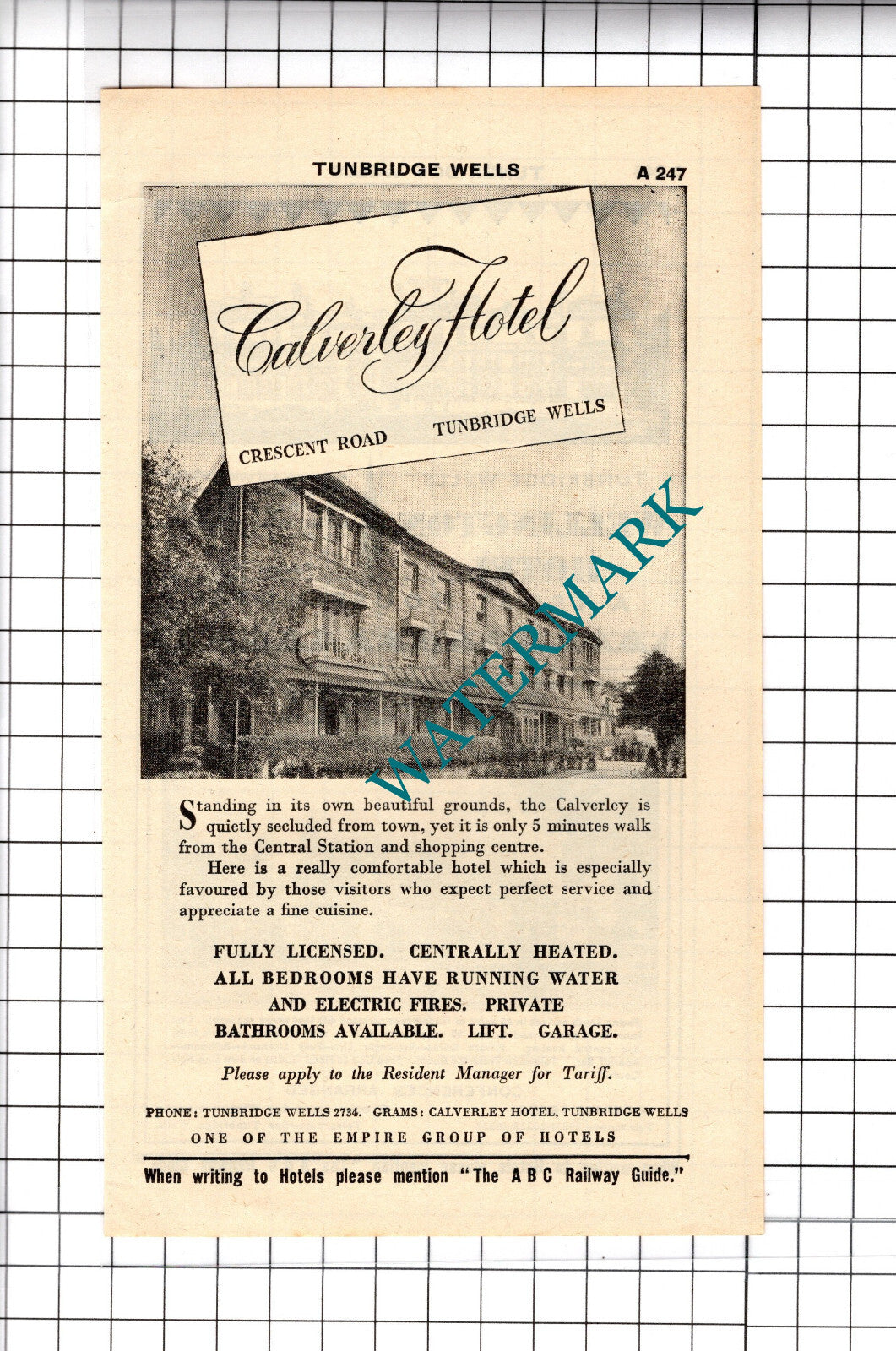 Calverley Hotel Tunbridge Wells Advert  - 1958 Cutting