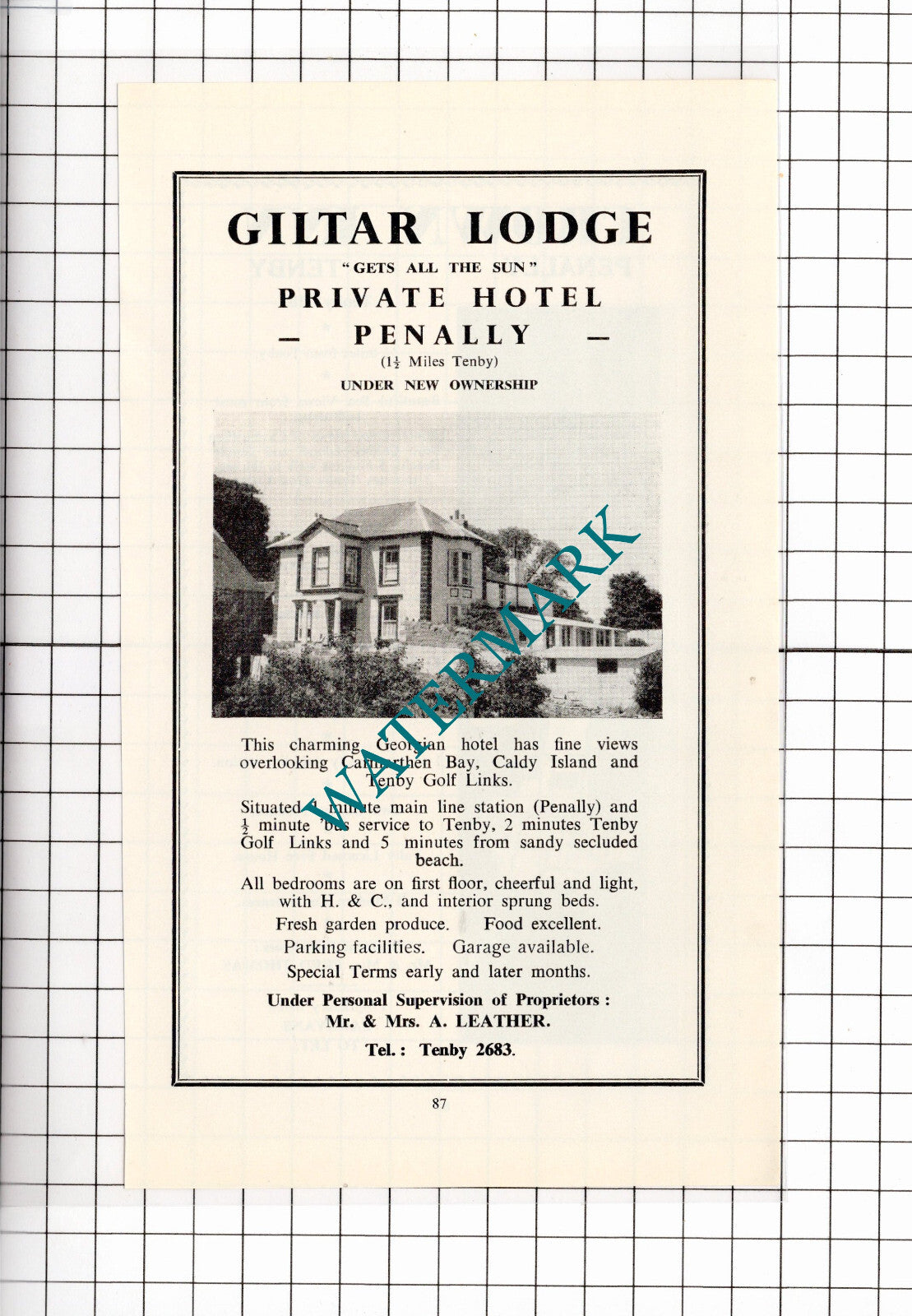 Crown Inn Penally Tenby Wales Fred Thomas / Giltar Lodge Leather - c.1962 Advert