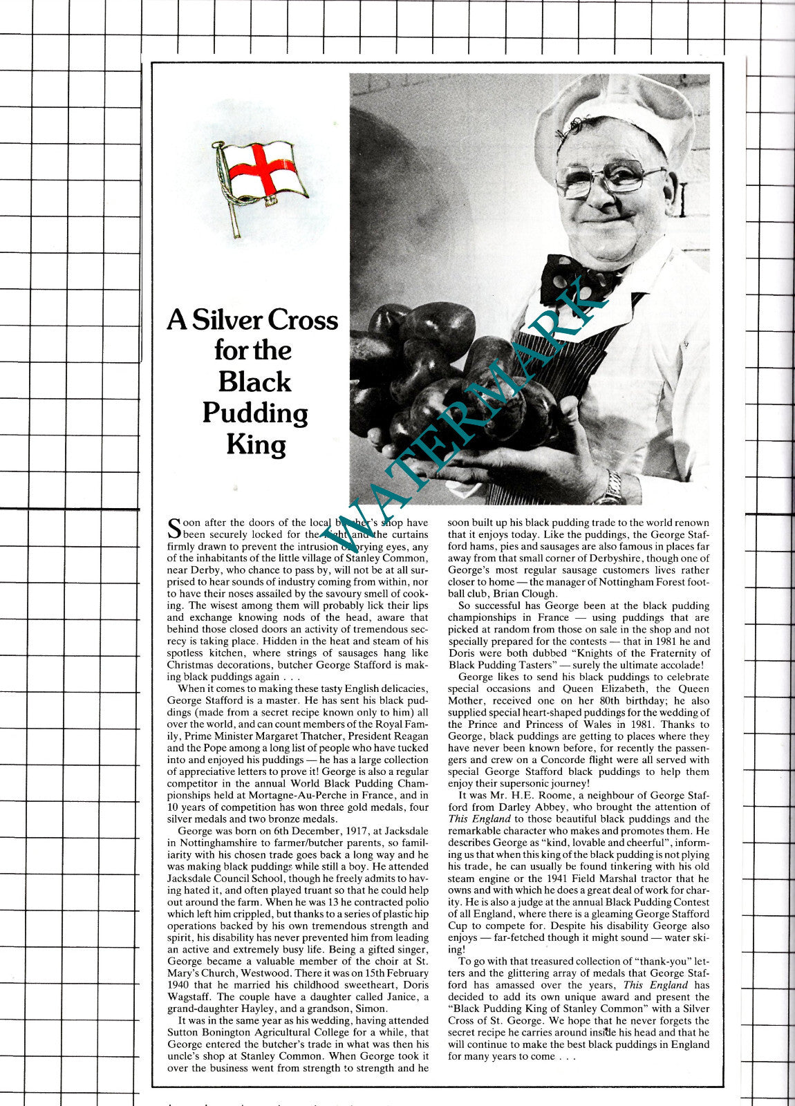 George Stafford Butcher Stanley Common Derbyshire  - 1987 Clipping / Print