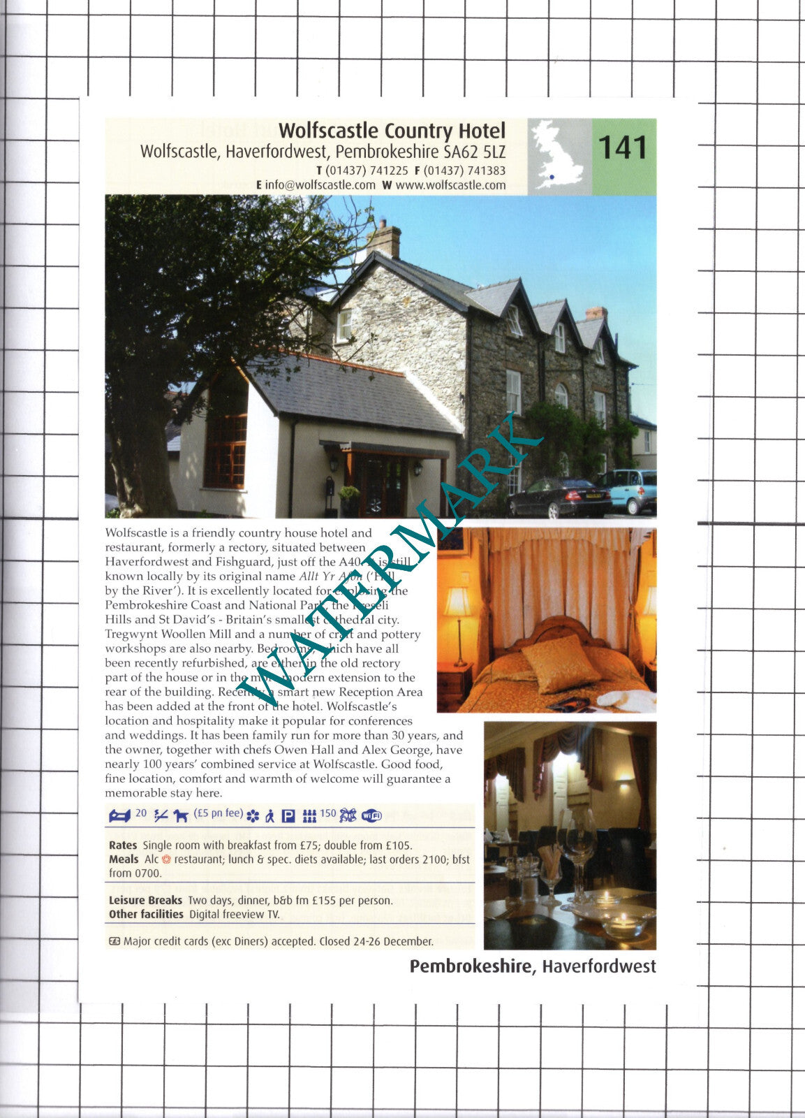 Wolfscastle Hotel Haverfordwest / Lamphey Court Hotel Advert -  2011 Cutting