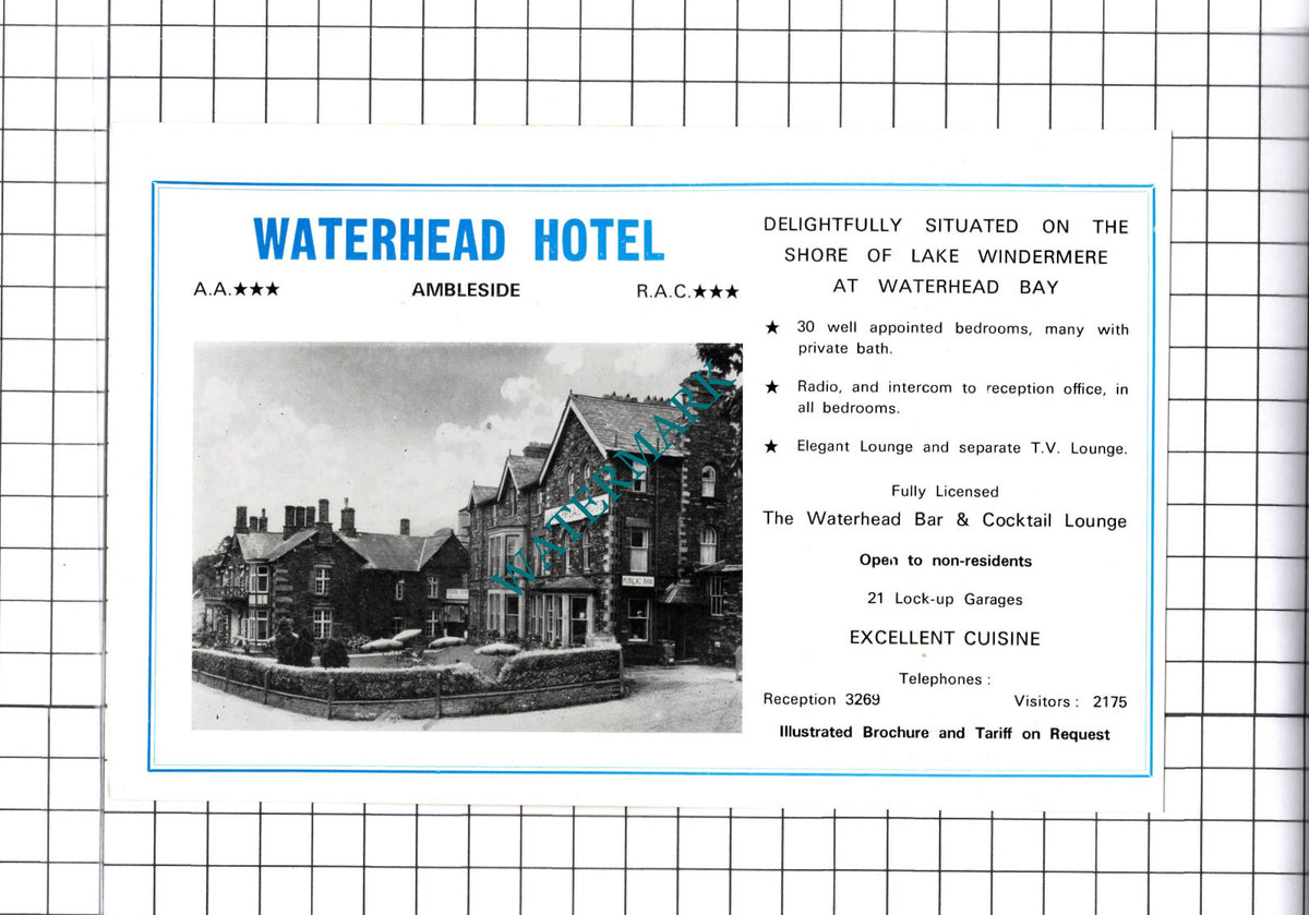 Waterhead Hotel Ambleside Advert - c.1968 Cutting