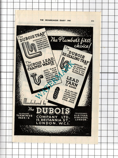 The Dubois Company Ltd London /  L J Hydleman & Co Ltd Clerkenwell - 1948 Advert