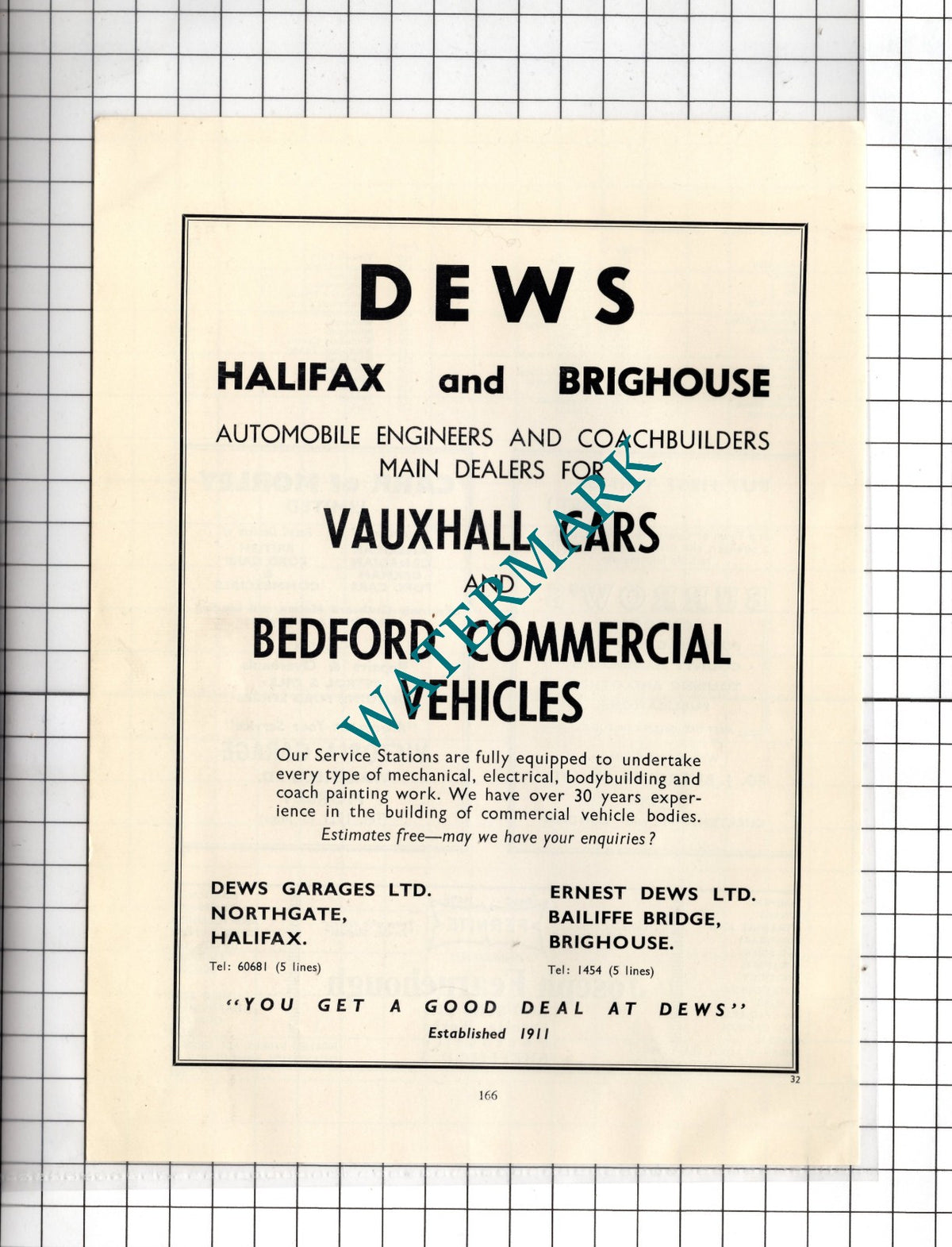 Ernest Dews Ltd Brighouse Yorkshire Dews Garages Ltd Halifax  -  c.1962 Advert