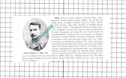 Lt Col Philip Edward Back Oulton Broad / George Beckett Overstrand 1911 Clipping